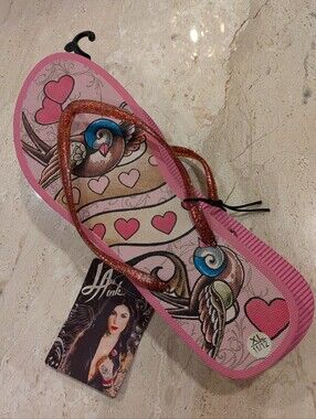 Kat VonD LA Ink - Pink Heart & Bird Flip Flops 11/12